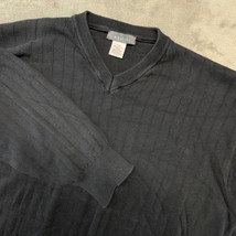 Mantles Mens V Neck Sweater Ribbed Knit Long Sleeve Black Large L/G - $19.99