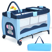 New Blue Baby Crib Playpen Playard Pack Travel Infant Bassinet Bed Foldable - £121.36 GBP