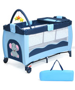 New Blue Baby Crib Playpen Playard Pack Travel Infant Bassinet Bed Foldable - £126.74 GBP