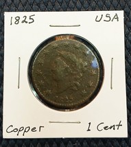 1825 Coronet Head US Large Cent 1¢- Rare Copper Coin - $30.99