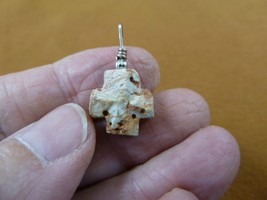 CR505-81) 5/8&quot; Fairy Stone Pendant Christian Silver Cross Staurolite Crystal - £14.78 GBP