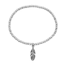 Delicate Tribal Feather Stretchable Sterling Silver Beaded Bracelet - £17.95 GBP