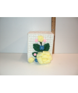Handmade Tissue Box Holder White Needlepoint Yellow Roses, Blue, Pink Vi... - £22.40 GBP