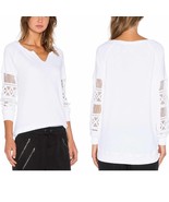 Pam &amp; Gela Hi-Low Lace Long Sleeve Sweatshirt White Size XS - $47.86 CAD