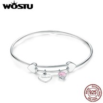 Classic Real 925 Sterling Silver Love Heart Pink Zircon Bracelets For Women Bang - £29.07 GBP