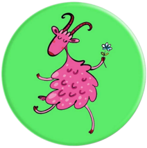 Funny Pink Goat Holding a Flower - on Green Background PopSockets Grip a... - $15.00