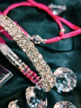 Rhinestone Stretch Bracelet With Evil Eye Pink Iced Out Elastic Wristband - £5.60 GBP