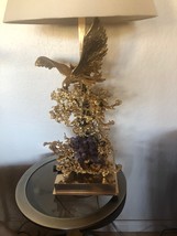 Gold Gilded Eagle Lamp With An Amethyt Geode Encrusted In The Center . - £939.69 GBP