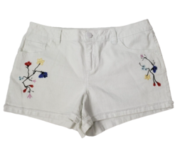 Lauren Conrad Shorts Womens Size 12 White Denim Embroidered Floral 5 Pockets - £14.98 GBP