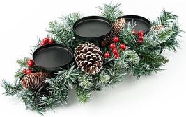 Christmas Candle Holders Set Table Centerpiece  3 Holders Pinecones Red ... - $402.99 MXN