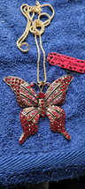 New Betsey Johnson Necklace Butterfly Red Rhinestone Summer Collectible ... - $14.99