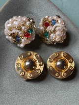 Vintage Lot of Large Faux White Pearl Green Red &amp; Blue Cluster Bead &amp; All Goldto - £10.25 GBP