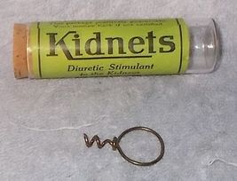 Vintage Medicine Glass Corked Tube Kidnets Diuretic Stimulant with Cork Puller  - £19.89 GBP