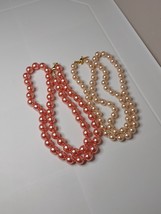 Set Of 2 Vintage Joan Rivers Bead Necklaces Pink And Cream - £43.86 GBP