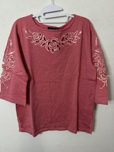 Bob Mackie&#39;s Floral Cut-out Embroidered Metallic Tunic Sweater In Coral Medium - £24.59 GBP