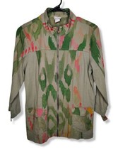 Chico&#39;s Zenergy Ikat Utility Jacket Size 1 (8-10) Medium Military Camo Full Zip  - £20.69 GBP