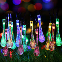 LED Outdoor Water Drops Solar Lamp String Lights LED Fairy Holiday Christmas Par - £25.93 GBP+