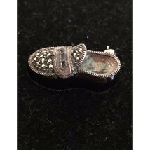 925 Sterling Silver Black Enamel &amp; Marcasites Shoe Brooch Pin Sky - $42.20