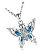 Butterfly Cremation Urn Necklace for Ashes: 925 Sterling Silver Memorial A - $2,563.48 MXN