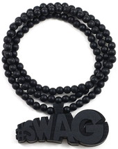 Swag necklace new good wood style pendant and chain wood beads 91.4cm - £11.98 GBP