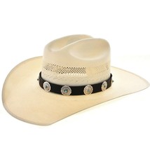 Navajo Old Style Turquoise Sterling Silver Concho Leather HAT BAND Adjustable - £217.65 GBP