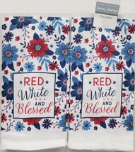 Set Of 2 Same Kitchen Towels (14&quot;x24&quot;) Patriotic Red,White &amp; Blessed Flowers, Tl - £9.54 GBP