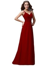 Kivary Women&#39;s Long Spaghetti A Line Chiffon Prom Evening Dresses Burgun... - $59.39