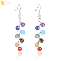 CSJA Natural Healing 7 Chakras Round Yoga Beads Women Drop Earrings Gem Stone Ea - £6.72 GBP