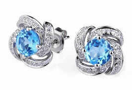1.44ct Diamond Blue Topaz 14k White Gold Ladies Halloween Stud Earrings - £1,232.18 GBP