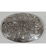 Vtg Silverplate Oval Floral Design Metal Belt Buckle Great Patina Made i... - $25.75 CAD