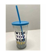 Momentum Brands &#39;Wish You Were Beer&#39; Glass Cup with Lid and Straw NEW - £10.98 GBP