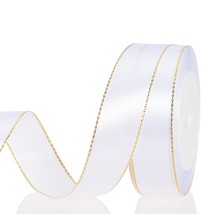 25 Yards 1 Inch White Satin Ribbon With Gold Edges, Gold Border Fabric R... - $17.99