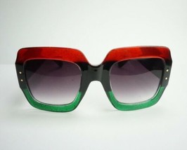 Oversize Sunglasses Exaggerated Retro Large Square Thick Red black green fade - £16.29 GBP