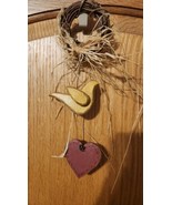 Homemade Wooden Heart &amp; Bird Welcome Wall/door Hanging Mini Wreath wine/... - $9.80