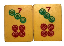 Lot of 2 Vtg MATCHING Seven Dot Cream Yellow Bakelite Mahjong Mah Jong T... - $17.34