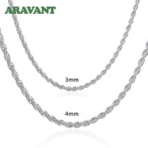 925 Silver 3MM/4MM Twist Necklace Chain For Men Women Fashion Jewelry - £11.19 GBP