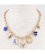 Hearts Windmill Multi Charms Chain Link Necklace Gold Blue White - $24.75