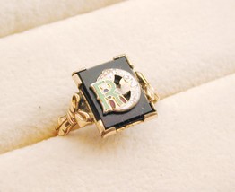 Vintage Onyx Enamel Gold Filled Daughters Of Rebekah Odd Fellows Ring 6.75 - $41.11 CAD