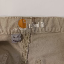 Carhartt 102291 Relaxed Fit Mens Tan/Khaki Cotton Blend Pants Size 34×34 (34×32) image 3