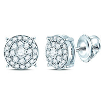 14kt White Gold Womens Round Diamond Concentric Circle Cluster Earrings 1/4 Cttw - £319.74 GBP