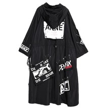 Spliced Size Black Trench Women Fashion Long Print Streetwear Hoodie Casual Fema - £246.44 GBP