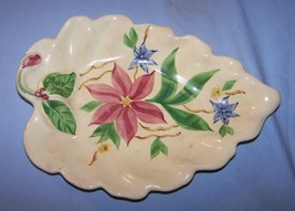 Vintage Blue Ridge Style Hand-Painted Leaf-Shaped Tray/Platter w/Poinsettas - £18.45 GBP
