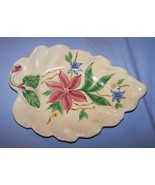 Vintage Blue Ridge Style Hand-Painted Leaf-Shaped Tray/Platter w/Poinsettas - £18.11 GBP