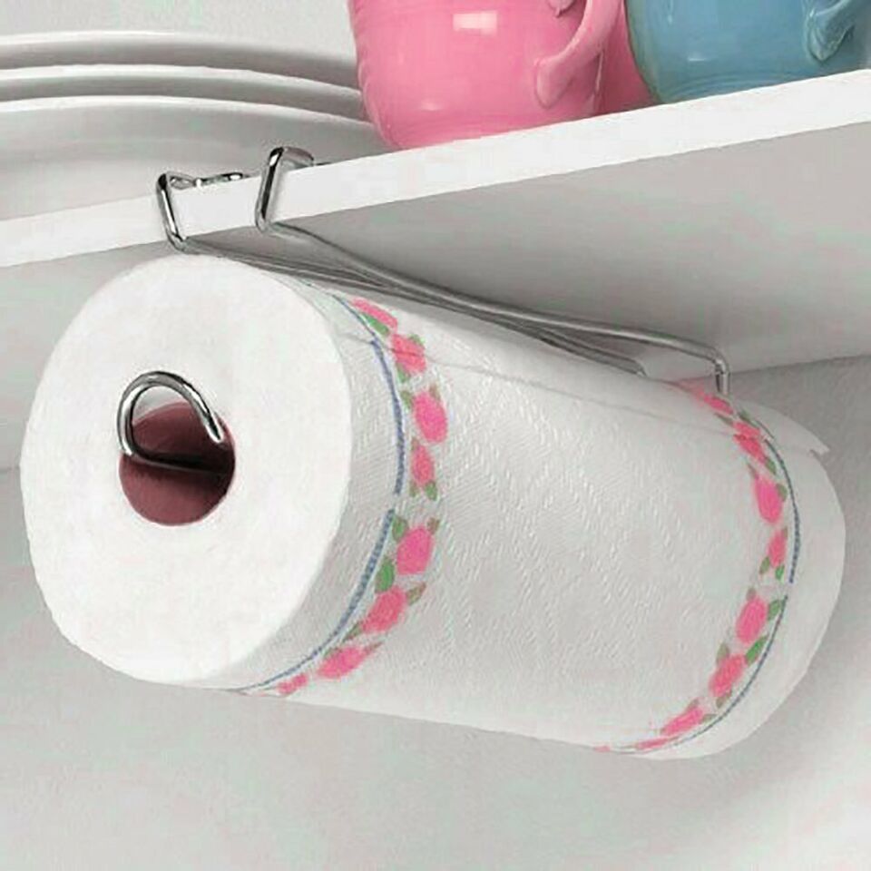 Under the Shelf Kitchen Wall Mount Bathroom Paper Towel Holder Chrome Metal - $10.88