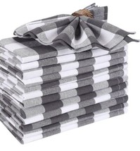 Charcoal Gray White Checkered Gingham Set of 12 Cloth Dinner Napkins 18”... - $15.74