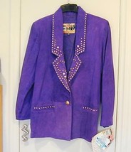 Ladies Purple Atlantic Beach Leather Button Jacket Coat Gold Studded S NWT - $79.99