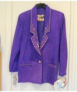 Ladies Purple Atlantic Beach Leather Button Jacket Coat Gold Studded S NWT - £63.34 GBP