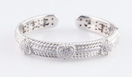 Judith Ripka Sterling Silver Hinged Cuff CZ Heart and Accent Bracelet Gorgeous - £246.21 GBP