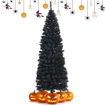 6ft Unlit Artificial Christmas Halloween Pencil Tree Black with Metal Stand-Blac - $95.58