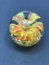 Multicolor Flower Glass Paperweight Kaleidoscope Confetti Swirl Bubble Vintage - £22.63 GBP